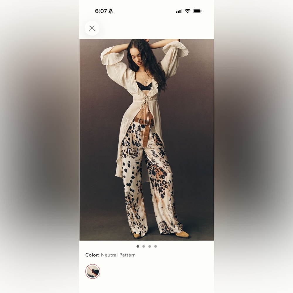 Anthropologie Neutral Pattern Wide-Leg Satin Jumpsuit Pants